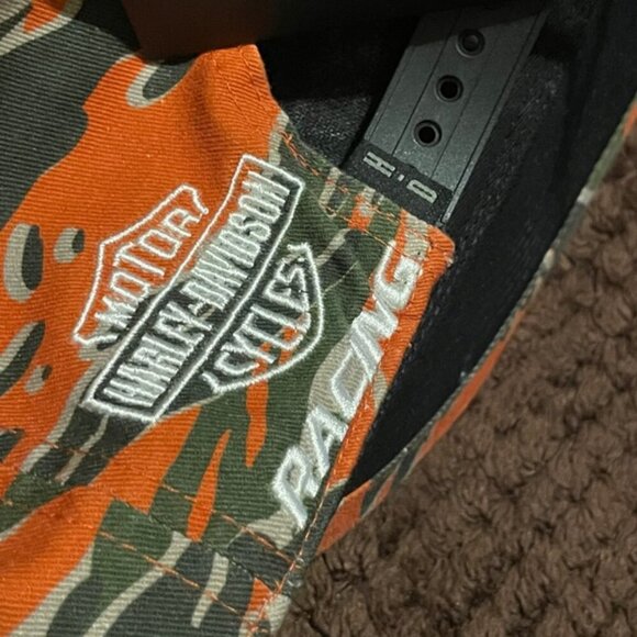 HARLEY DAVISON ADJUSTABLE CAMO HAT ORANGE GREEN RACING SNAPBACK BIKER CAP HARLEY - Picture 4 of 10